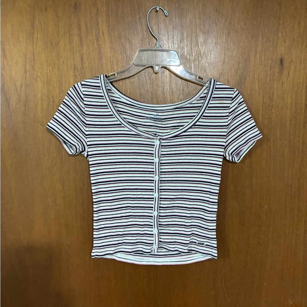 Hollister Striped Button-Up Women’s Baby Tee